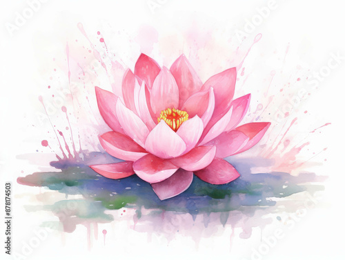 A Delicately Painted Pink Lotus Flower in Watercolor Style with Gentle Splashes of Color in the Background