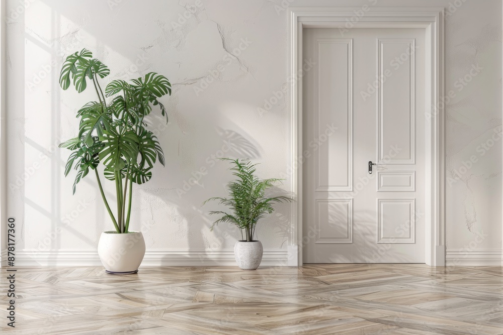 Entryway Interior. Residential Plant Décor with Luxurious Door Entry in Living Room Entryway Interior. Residential Plant Décor with Luxurious Door Entry in Living Room