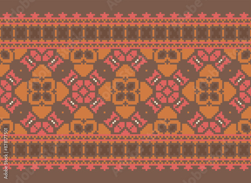 Pixel Geometric traditional ethnic pattern Ikat seamless pattern border abstract design for fabric print cloth dress carpet curtains and sarong Aztec African Indian Indonesian