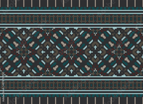 Pixel Geometric traditional ethnic pattern Ikat seamless pattern border abstract design for fabric print cloth dress carpet curtains and sarong Aztec African Indian Indonesian