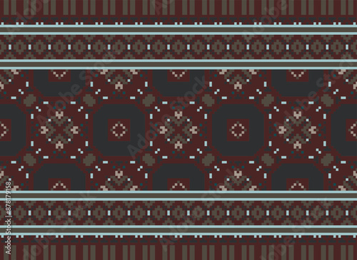 Pixel Geometric traditional ethnic pattern Ikat seamless pattern border abstract design for fabric print cloth dress carpet curtains and sarong Aztec African Indian Indonesian