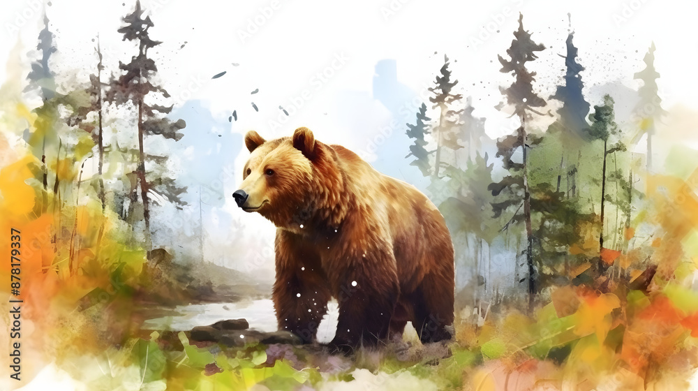 Bear in a nature Watercolor Style Bear in a nature Watercolor Style