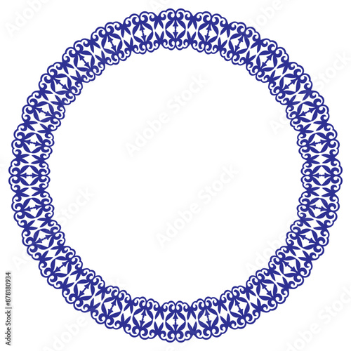 Circle monochrome frame, workpiece for your design. National round pattern, frame. Ornamental element of Kazakh, Kyrgyz, Uzbek, Mongols national Asian decor for plate, textile and print design. 