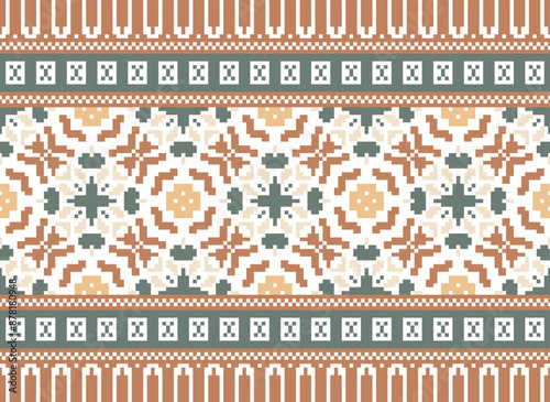 Pixel Geometric traditional ethnic pattern Ikat seamless pattern border abstract design for fabric print cloth dress carpet curtains and sarong Aztec African Indian Indonesian