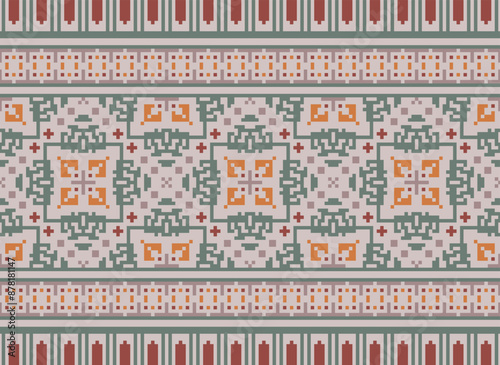 Pixel Geometric traditional ethnic pattern Ikat seamless pattern border abstract design for fabric print cloth dress carpet curtains and sarong Aztec African Indian Indonesian