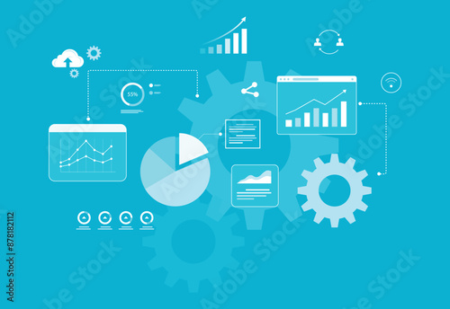 flat vector illustration business data analytics background. and finance information analysis dashboard concept
