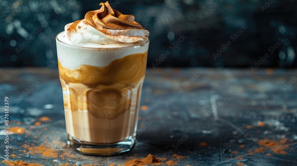 Whipped Dalgona iced coffee stylish creamy drink with space for text Whipped Dalgona iced coffee stylish creamy drink with space for text