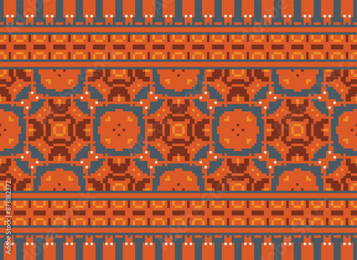 Pixel Geometric traditional ethnic pattern Ikat seamless pattern border abstract design for fabric print cloth dress carpet curtains and sarong Aztec African Indian Indonesian