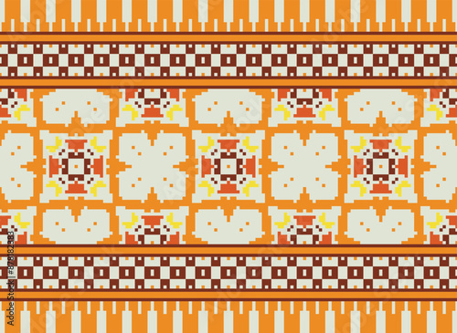 Pixel Geometric traditional ethnic pattern Ikat seamless pattern border abstract design for fabric print cloth dress carpet curtains and sarong Aztec African Indian Indonesian