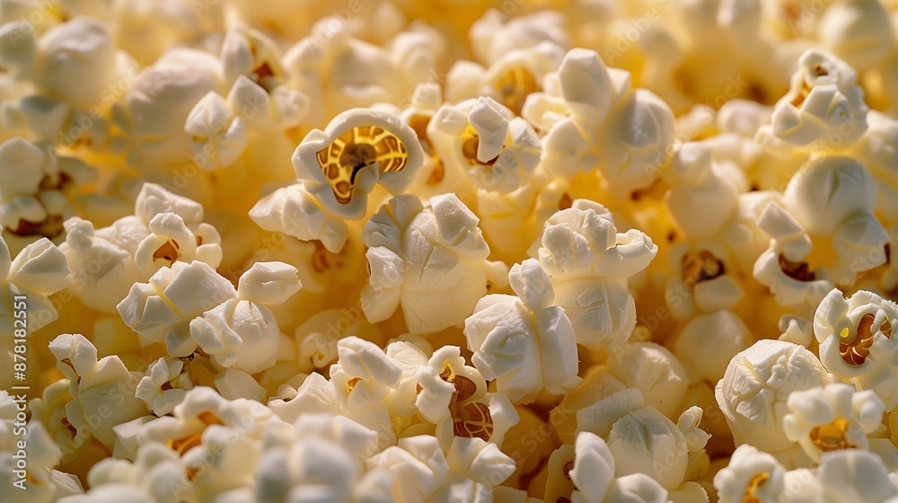 A close-up, high-quality image of a delicious pile of freshly popped popcorn A close-up, high-quality image of a delicious pile of freshly popped popcorn
