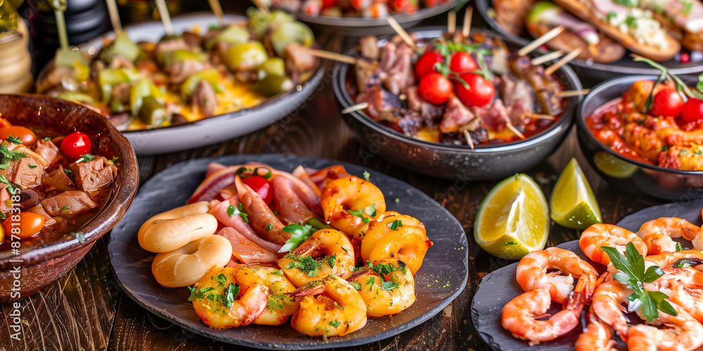 Seafood skewers with shrimps, prawns and mussels Seafood skewers with shrimps, prawns and mussels