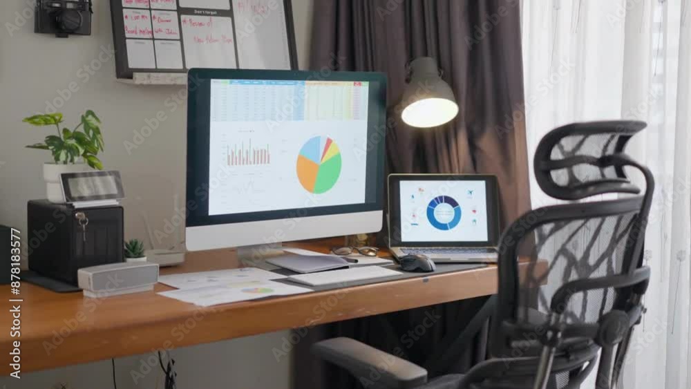 4k resolution setup home office for work of place and Creative Space concept, personal finance at home
4k resolution setup home office for work of place and Creative Space concept, personal finance at home