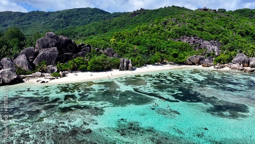 Anse Source D Argent Beach At La Digue Island In Victoria Seychelles. Indian Ocean Landscape. Beach Paradise. La Digue Island At Victoria. Seascape Outdoor. Archipelago Background. Tourism Travel. photo