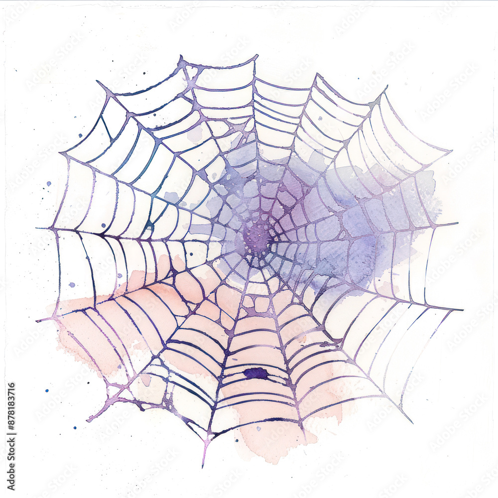 Fototapeta premium Cobweb watercolor illustration isolated on transparent. Halloween png file for art work. 