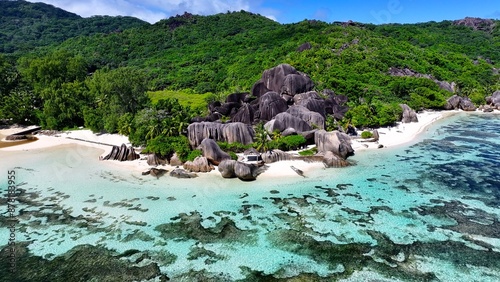 Anse Source D Argent At La Digue Island In Victoria Seychelles. Indian Ocean Beach. Africa Background. La Digue Island At Victoria. Tourism Landscape. Nature Seascape. Outdoors Travel. photo