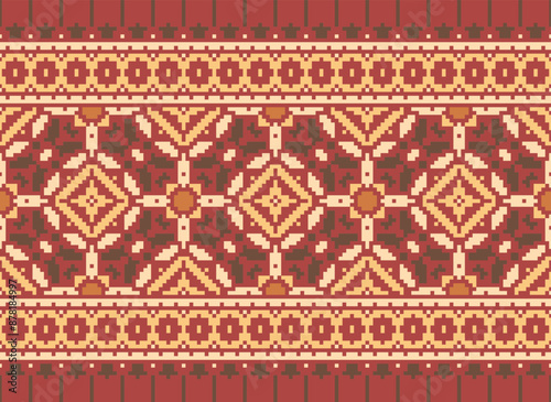 Pixel Geometric traditional ethnic pattern Ikat seamless pattern border abstract design for fabric print cloth dress carpet curtains and sarong Aztec African Indian Indonesian