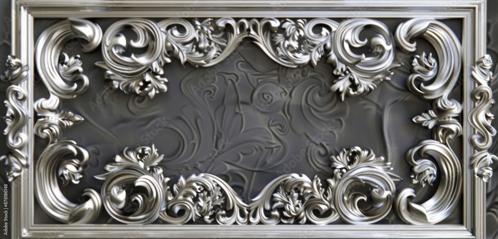 Baroque-style silver frame with swirling designs and rich textures, shown in stunning clarity Baroque-style silver frame with swirling designs and rich textures, shown in stunning clarity