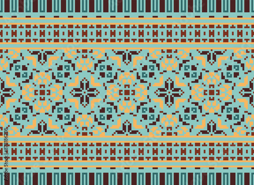 Pixel Geometric traditional ethnic pattern Ikat seamless pattern border abstract design for fabric print cloth dress carpet curtains and sarong Aztec African Indian Indonesian