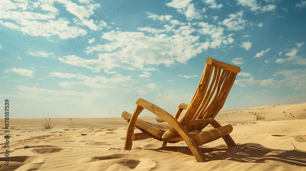 A wooden chair made from natural materials in the desert A wooden chair made from natural materials in the desert