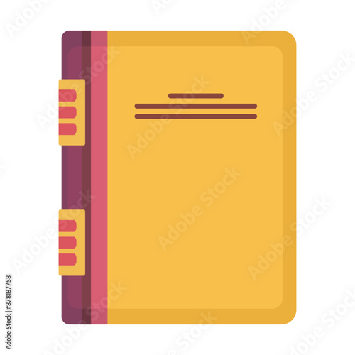 Notebook in closed position. Flat style. Yellow notepad, daily planner. Isolated vector for presentation, infographics, website, app, print and other uses.