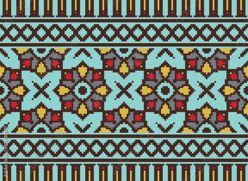 Pixel Geometric traditional ethnic pattern Ikat seamless pattern border abstract design for fabric print cloth dress carpet curtains and sarong Aztec African Indian Indonesian