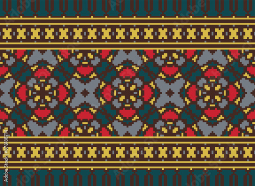 Pixel Geometric traditional ethnic pattern Ikat seamless pattern border abstract design for fabric print cloth dress carpet curtains and sarong Aztec African Indian Indonesian