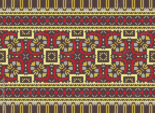 Pixel Geometric traditional ethnic pattern Ikat seamless pattern border abstract design for fabric print cloth dress carpet curtains and sarong Aztec African Indian Indonesian