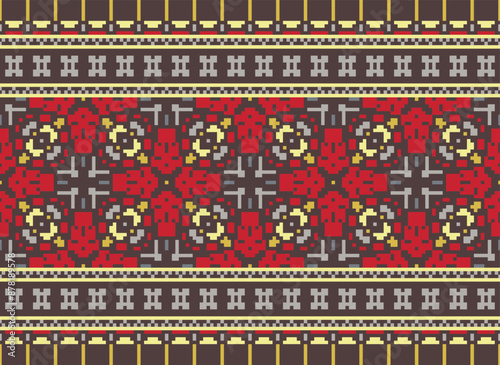 Pixel Geometric traditional ethnic pattern Ikat seamless pattern border abstract design for fabric print cloth dress carpet curtains and sarong Aztec African Indian Indonesian