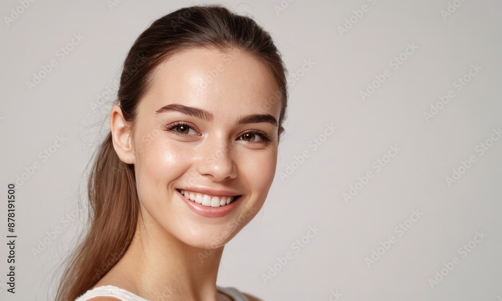 Perfect healthy white teeth smile of a young woman. Dental health or healthy skin concept for dental clinic. Generative AI Perfect healthy white teeth smile of a young woman. Dental health or healthy skin concept for dental clinic. Generative AI