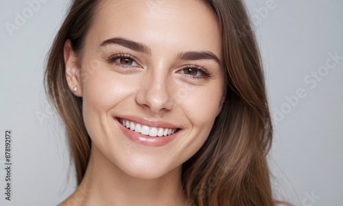 Perfect healthy white teeth smile of a young woman. Dental health or healthy skin concept for dental clinic. Generative AI