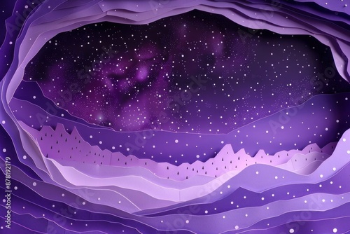 Violet paper cutout of a starry night sky, portraying the vastness and wonder of the universe.