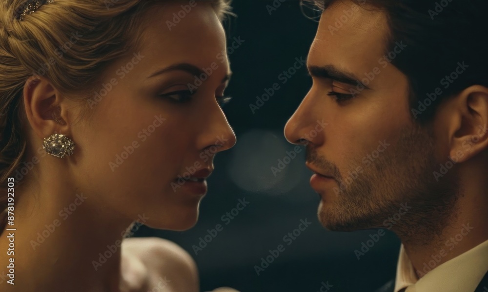 Beautiful young lovers couple man and woman look at each other. Real love concept. Generative AI Beautiful young lovers couple man and woman look at each other. Real love concept. Generative AI