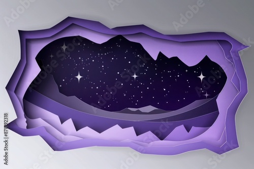 Violet paper cutout of a starry night sky, portraying the vastness and wonder of the universe.