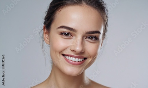 Perfect healthy white teeth smile of a young woman. Dental health or healthy skin concept for dental clinic. Generative AI