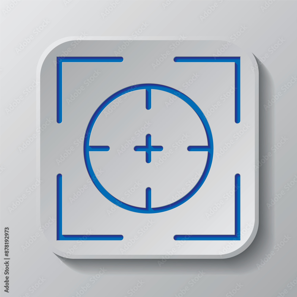 Aim and target simple icon vector. Flat design. Paper cut design. Cutted blue symbol with shadow. Gray badge button, gray background Aim and target simple icon vector. Flat design. Paper cut design. Cutted blue symbol with shadow. Gray badge button, gray background