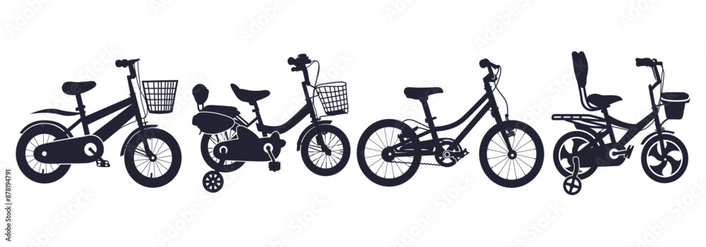 Bicycles for children, Set of kids' bikes illustration Bicycles for children, Set of kids' bikes illustration