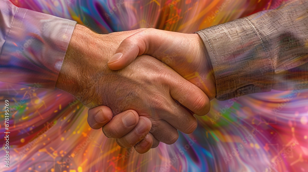 Dynamic Handshake Against Vibrant Abstract Background Dynamic Handshake Against Vibrant Abstract Background