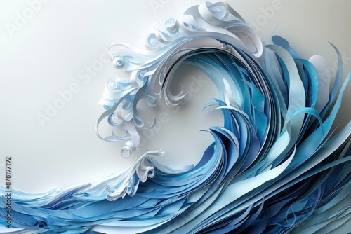 Sapphire paper sculpture of a serene ocean wave, embodying the fluidity and power of water.