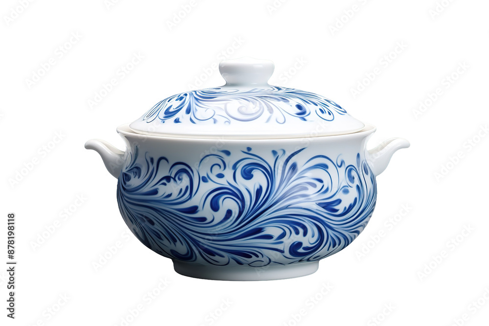 Mystical Blue and White Pot With a Lid on White or PNG Transparent Background. Mystical Blue and White Pot With a Lid on White or PNG Transparent Background.