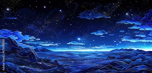 Sapphire paper art of a tranquil night sky with stars, capturing the mystery and vastness of the cosmos.