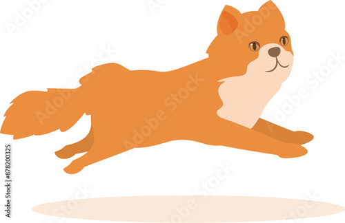 Illustration of a happy spitz dog running with its tongue out