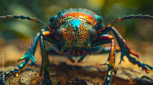 Close-Up of a Colorful Beetle on Forest Floor