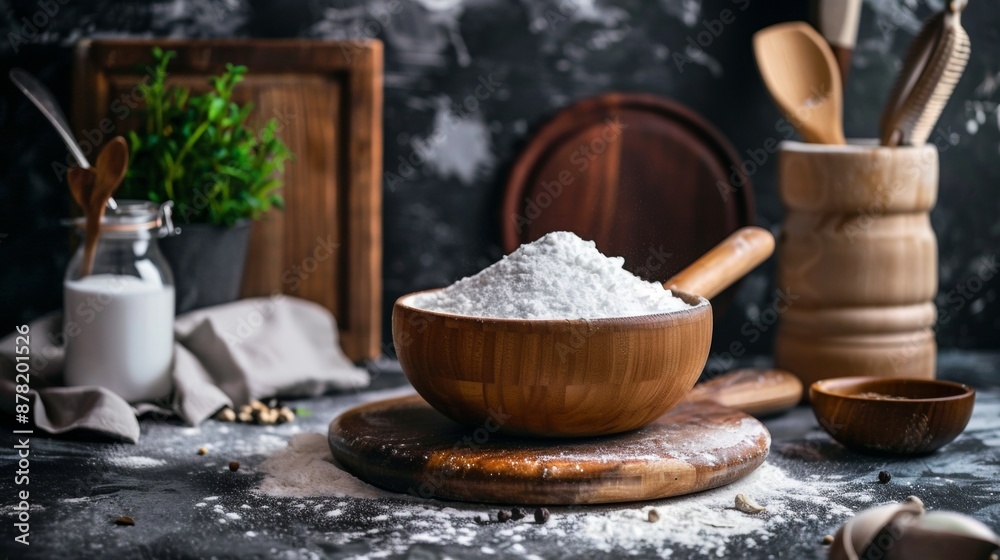 custom made wallpaper toronto digitalBowl of flour on a rustic kitchen table