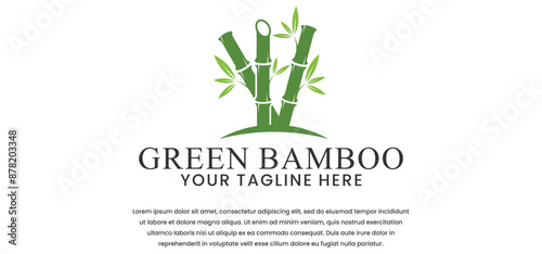minimalist bamboo logo design in green on a white background
