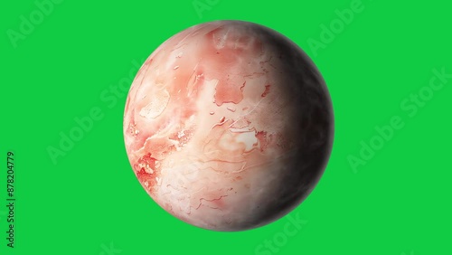 mysterious unknown planet with peach color rotation in green screen