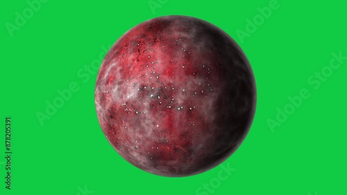 mysterious planet with red color rotating in green screen