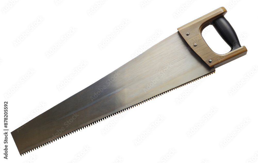 Hand saw with wooden handle and steel blade, cut out - stock png. Hand saw with wooden handle and steel blade, cut out - stock png.