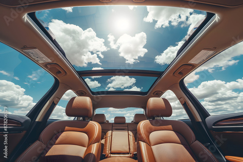 Sunlit Car Interior with Open Sunroof