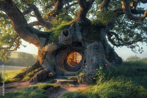 An ancient oak tree providing a home for woodland creatures.