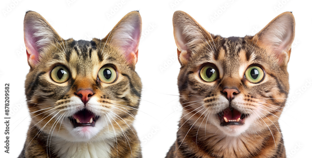 Set of surprised cats on transparent background. Concept of cute and surprised animals. Set of surprised cats on transparent background. Concept of cute and surprised animals.